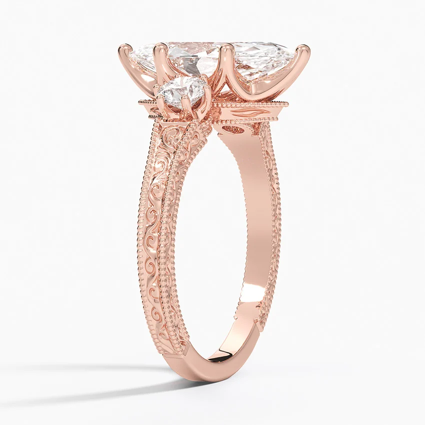 Marquise Cut Diamond Engagement Ring, Vintage Three Stone Ring, Solid Gold Promise Ring