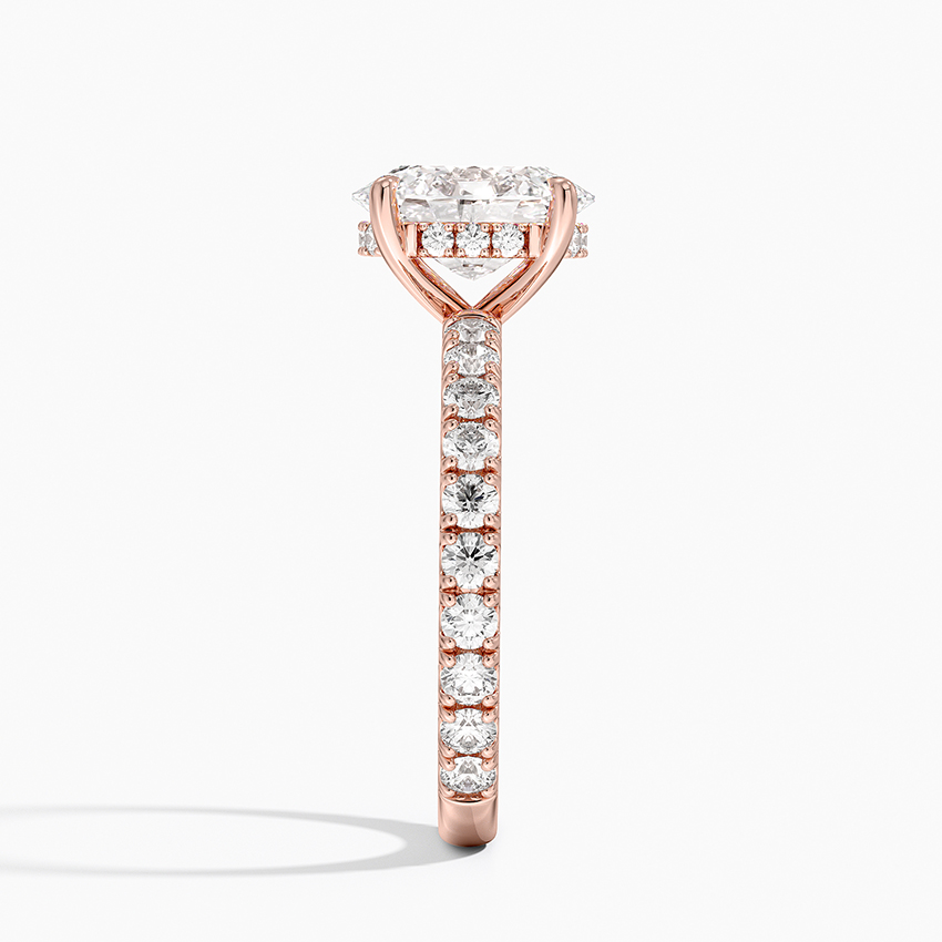 Oval Cut Diamond Engagement Ring, Pave Band Solitaire Ring, 4 Prong Oval Diamond Ring