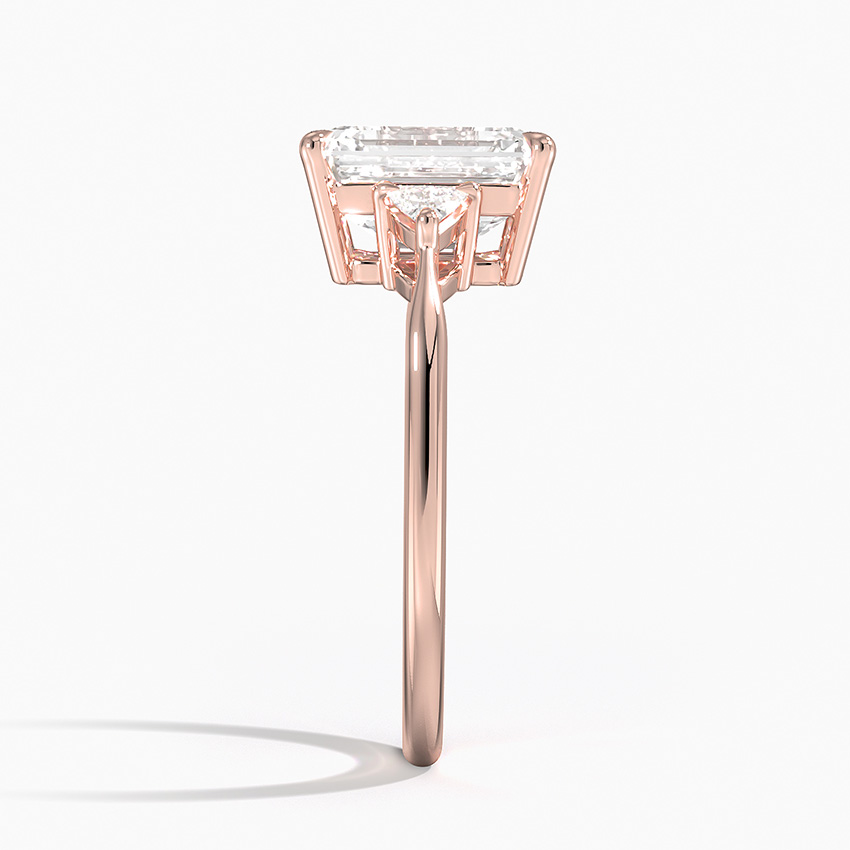 Emerald Cut Diamond Engagement Ring, Trillion Side Stones, 3 Stone Ring