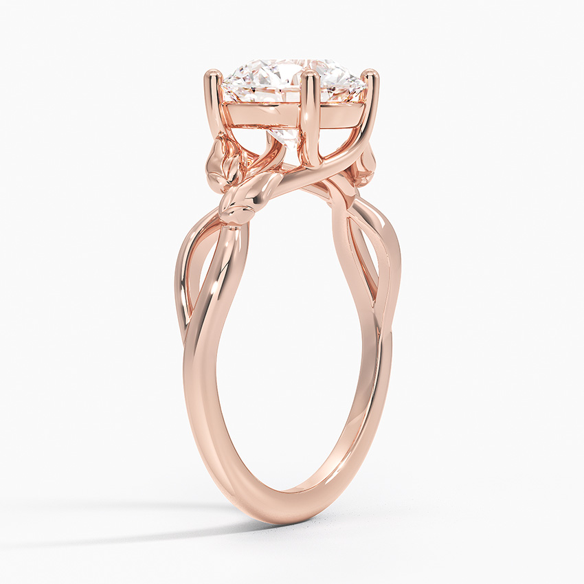 Nature-Inspired Moissanite Engagement Ring, Round Cut Solitaire Leaf Vine Ring, Unique Floral Promise Ring