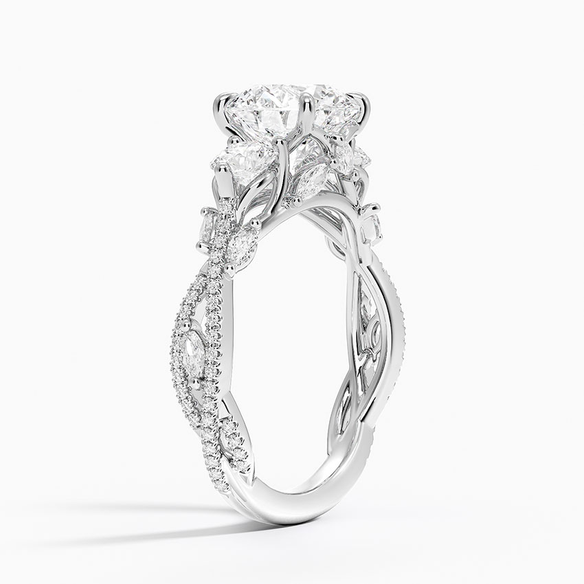 Three Stone Round Diamond Engagement Ring, Twisted Pavé Band Ring, Vintage Inspired Promise Ring