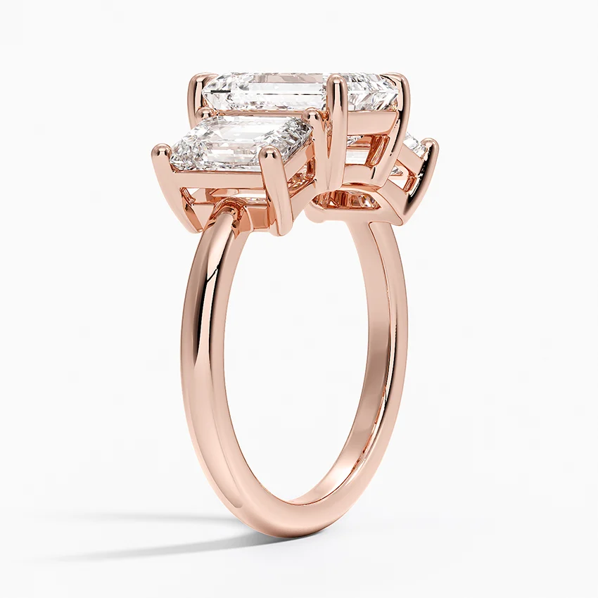 Emerald Cut Three Stone Diamond Ring, Step Cut Trilogy Engagement Ring, Minimalist Luxury Statement Ring