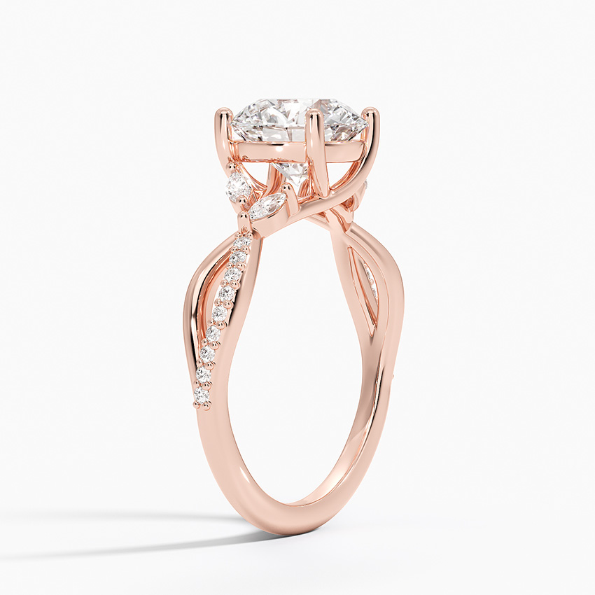 Twisted Infinity Moissanite Engagement Ring, Round Cut Solitaire with Marquise Side Stones, Vintage Leaf Vine Ring