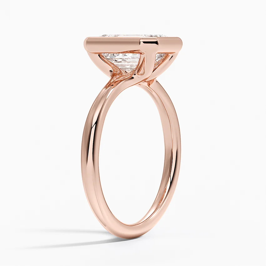 Emerald Cut Diamond Engagement Ring, Bezel Set Solitaire Ring, Minimalist Modern Bridal Ring