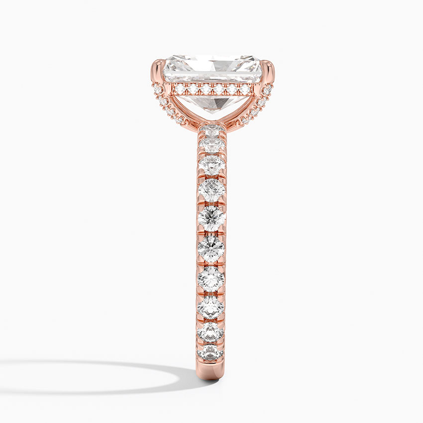 Radiant Cut Diamond Engagement Ring, Hidden Halo Pavé Band Ring, Bridal Proposal Ring