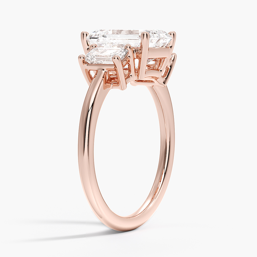 Emerald Cut Diamond Three Stone Engagement Ring, 3 Stone Emerald Cut Ring, Minimalist Luxury Bridal Ring