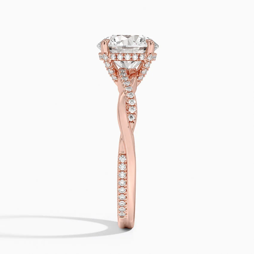 Twisted Band Round Cut Diamond Engagement Ring, Solitaire Diamond Ring, Pave Wedding Ring for Women