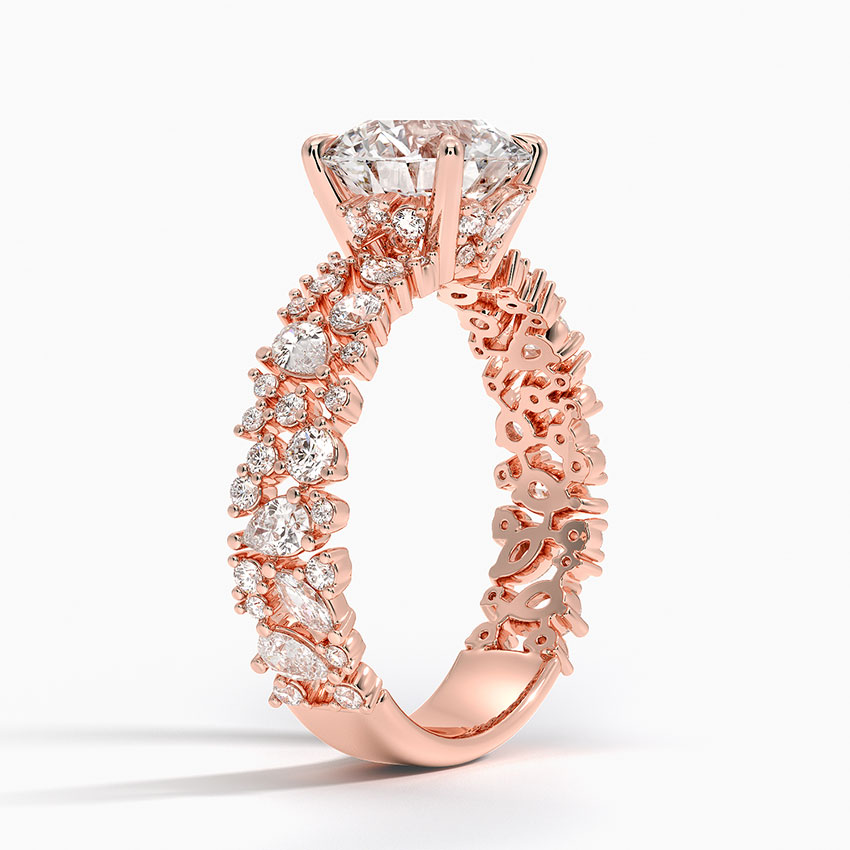 Vintage Floral Round Cut Moissanite Engagement Ring, Diamond Cluster Halo Ring, Unique Nature Inspired Bridal Ring