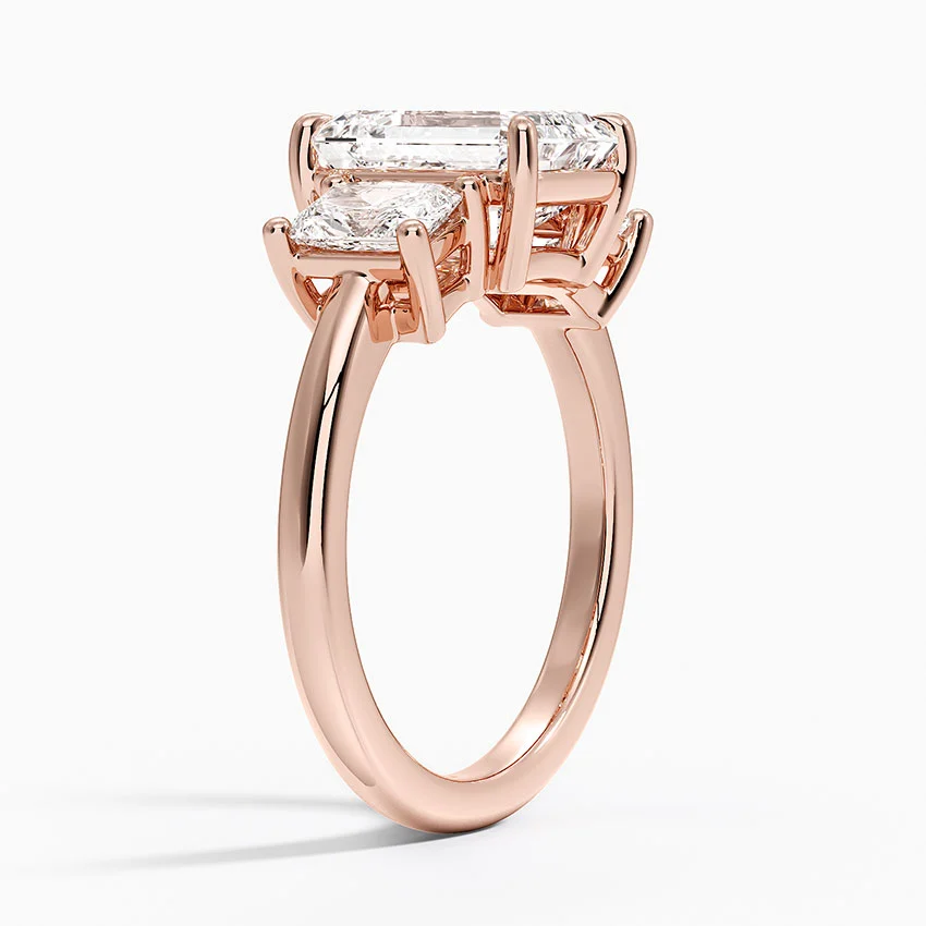 Emerald Cut Three Stone Diamond Ring, Elegant Trilogy Engagement Ring, Minimalist Luxury Bridal Ring