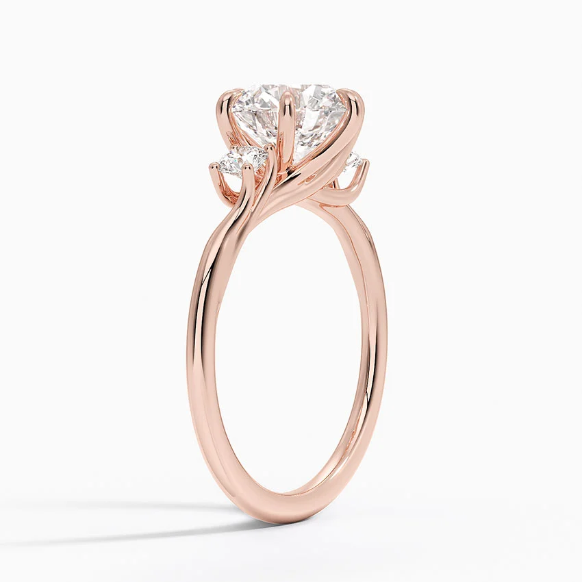 Round Brilliant Three-Stone Diamond Engagement Ring, Classic Solitaire with Side Diamonds, Minimalist Luxury Proposal Ring