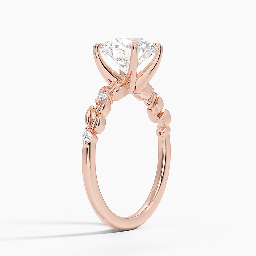 Round Cut Diamond Engagement Ring, Nature Inspired Leaf Band Ring, Floral Vine Gold Ring