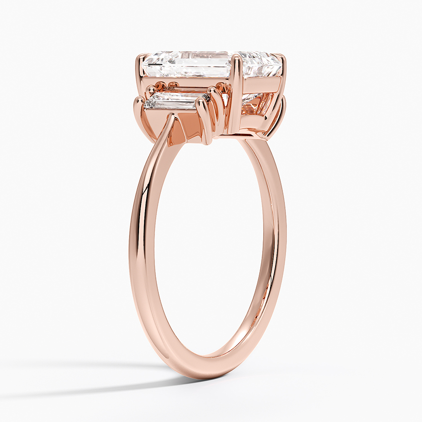 Emerald Cut Diamond Three Stone Engagement Ring, Baguette Side Stone Ring, Solid Gold Promise Ring