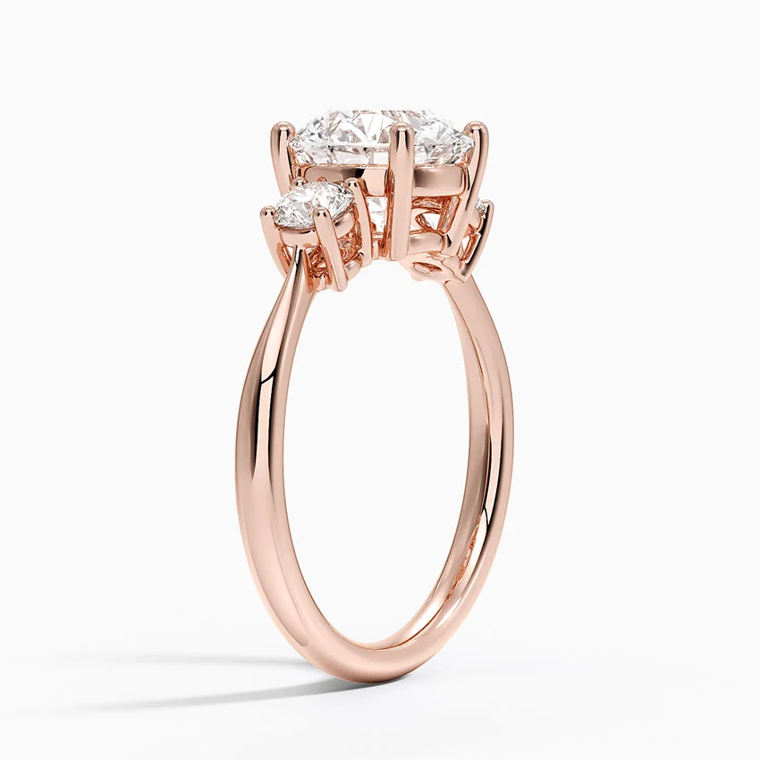 Three Stone Round Cut Diamond Engagement Ring, 3 Stone Moissanite Ring, Bridal Ring Gift for Her