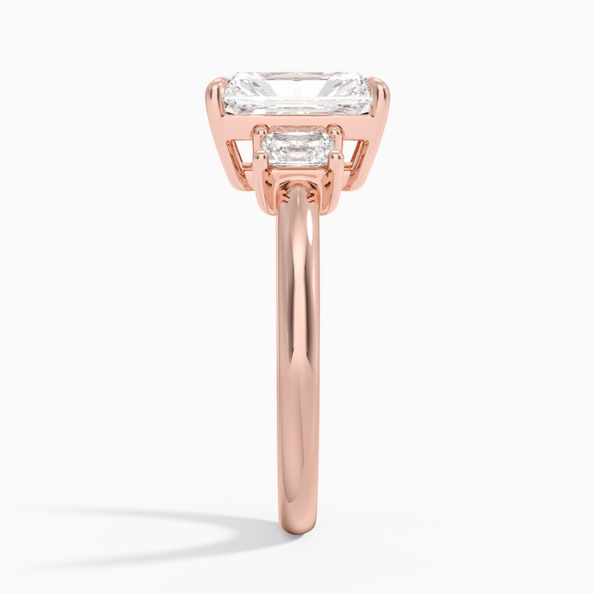 Radiant Cut Three Stone Diamond Engagement Ring, Solid Gold, Side Diamond Ring