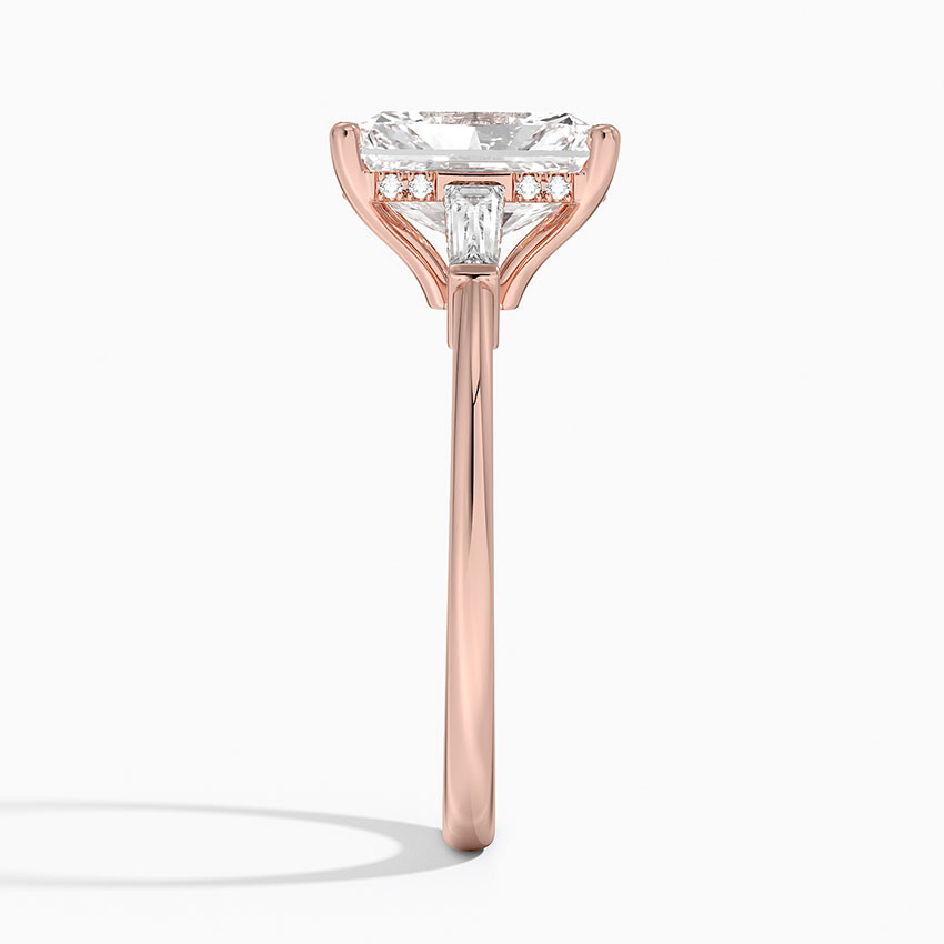 Radiant Cut Solitaire Engagement Ring with Tapered Side Stones, Elegant 3 Stone Diamond Ring