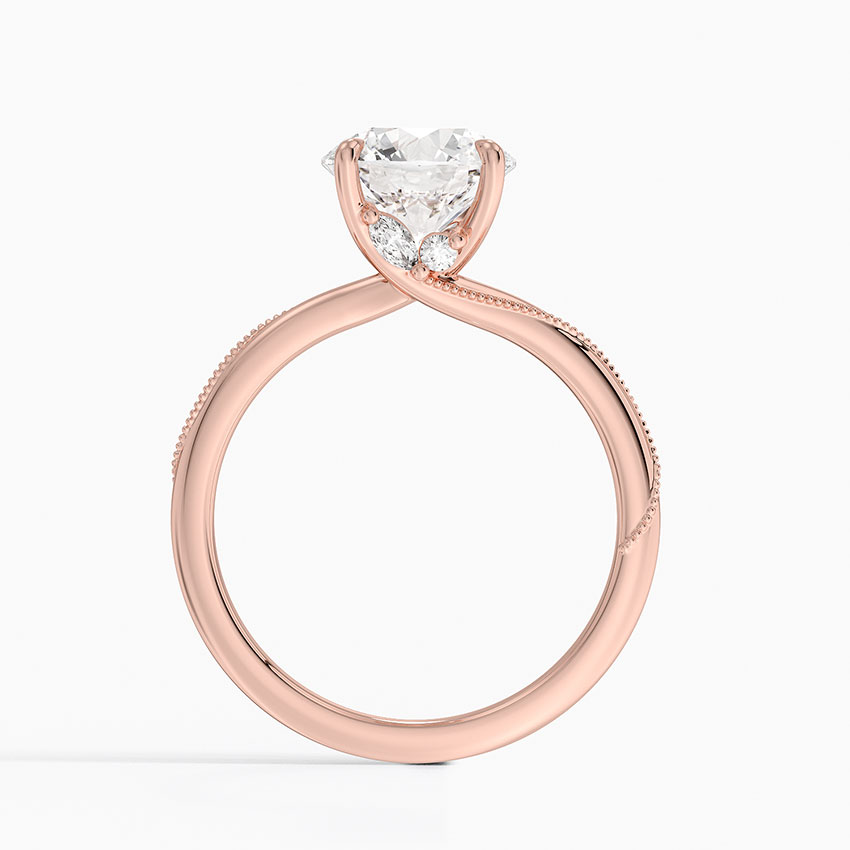 Round Cut Solitaire Engagement Ring, Twisted Pave Band Diamond Ring, Minimalist Promise Ring