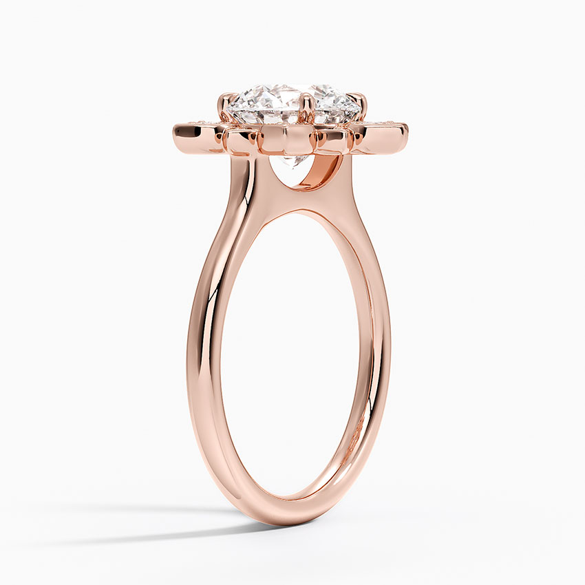Floral Halo Moissanite Engagement Ring, Round Cut Center Stone, Vintage Flower Diamond Ring