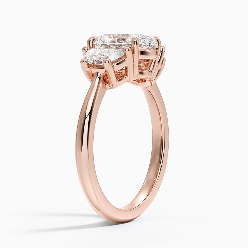 Oval Cut Three Stone Diamond Engagement Ring, Hidden Halo Side Stones Ring, Solid Gold Promise Ring