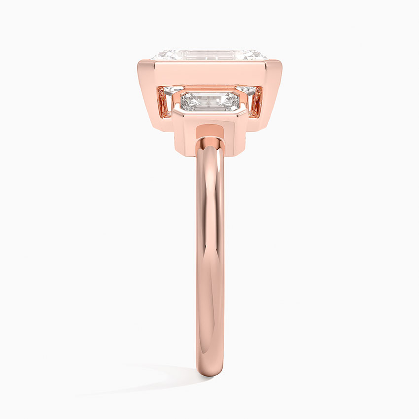 Emerald Cut Diamond Engagement Ring, Bezel Set Three Stone Ring, Step Cut Side Stones