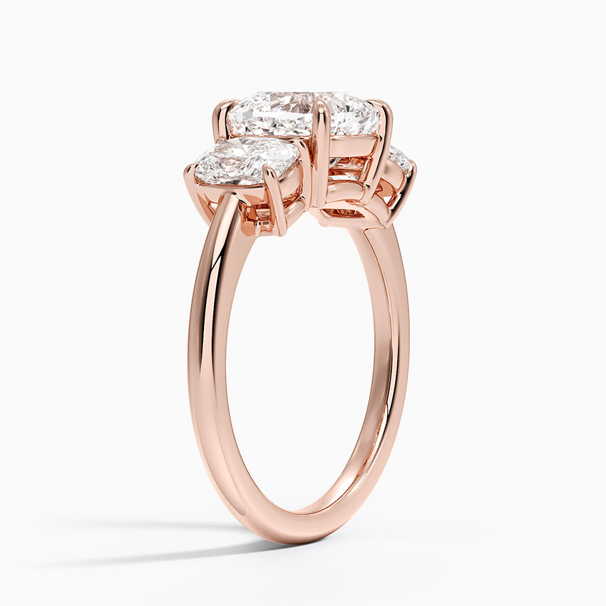 3 Stone Cushion Cut Diamond Engagement Ring, Hidden Halo Cushion Ring, Solid Gold Promise Ring
