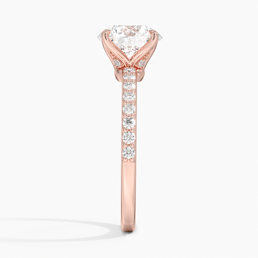 Round Cut Moissanite Engagement Ring, Hidden Halo Pave Band Ring, Bridal Ring