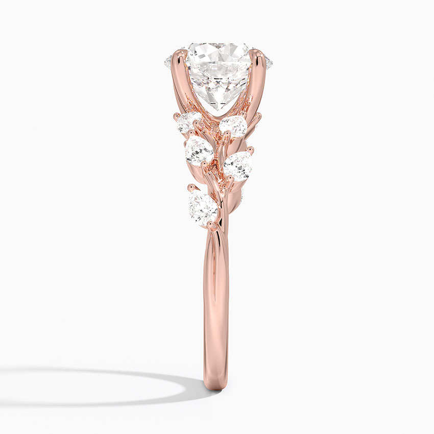 Round Cut Diamond Leaf Engagement Ring, Nature Inspired Floral Ring, Vintage Style Bridal Ring