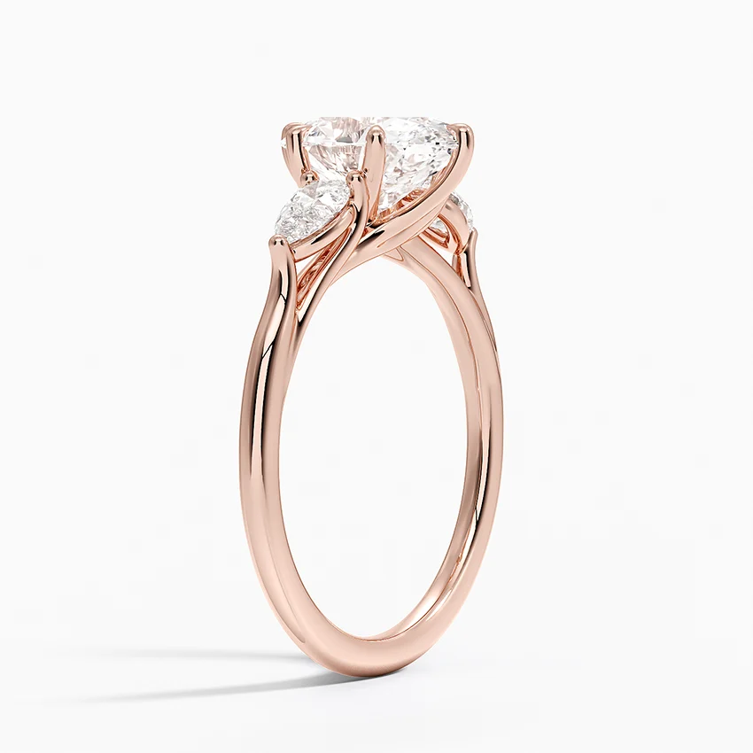 Oval Cut Diamond Engagement Ring, 3 Stone Diamond Ring, Pear Side Stones Ring, Solid Gold Promise Ring