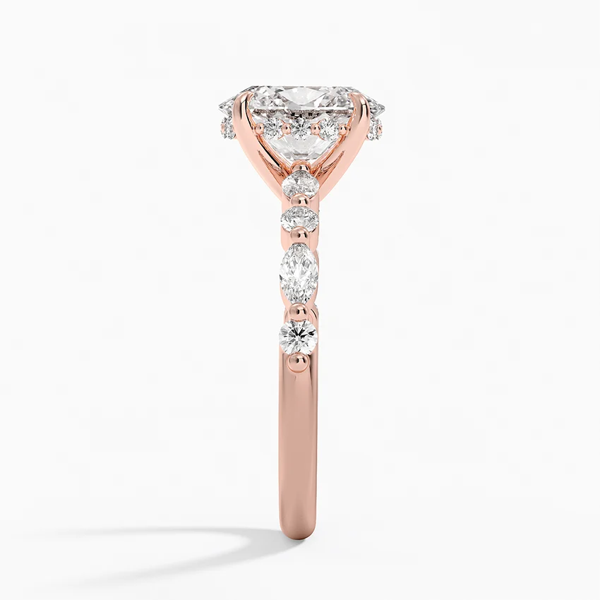 Oval Cut Diamond Engagement Ring with Marquise, Hidden Halo Solitaire Ring