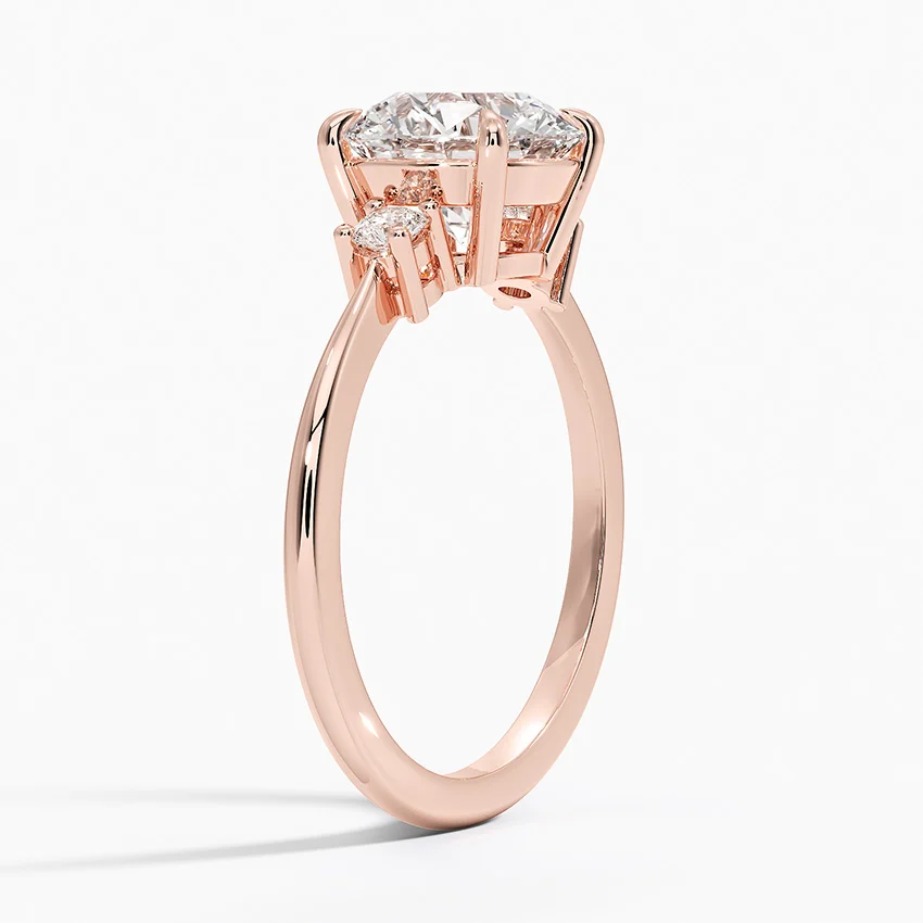 Three Stone Round Cut Diamond Engagement Ring, Solid Gold, Classic Minimalist Bridal Ring