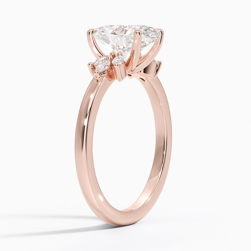 Oval Cut Diamond Engagement Ring with Marquise Side Stones, Solid Gold Promise Ring, Unique Leaf Cluster Bridal Ring
