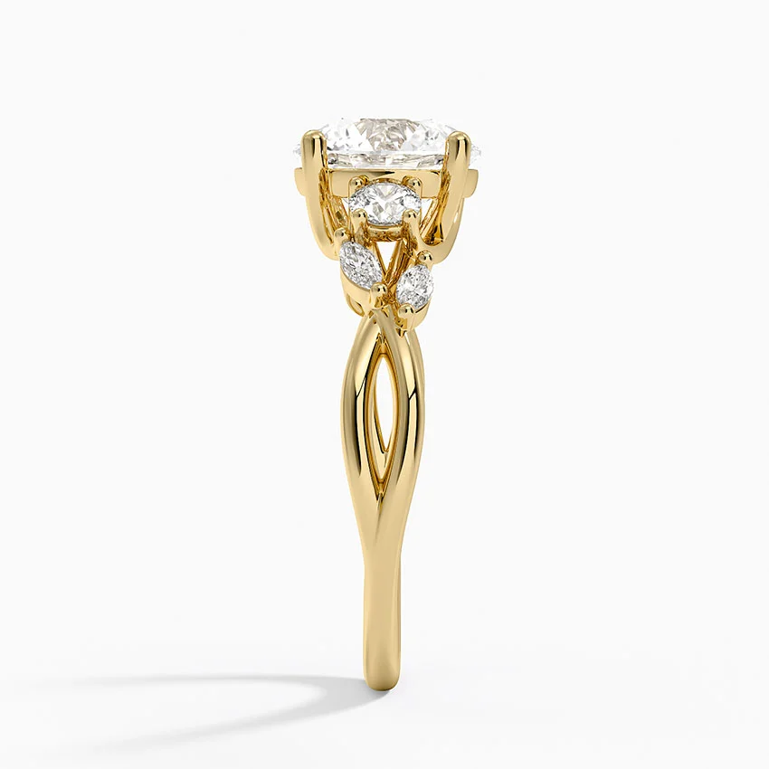 Round Brilliant Cut Diamond Three Stone Engagement Ring, Twisted Band Diamond Ring, Solid Gold Promise Ring