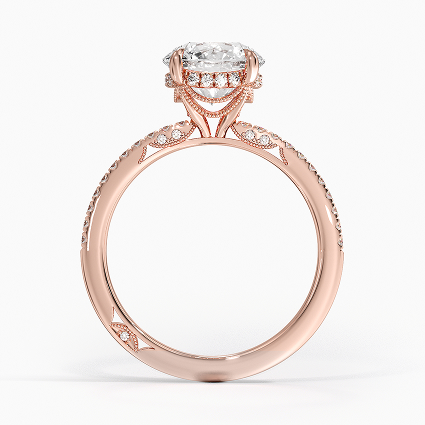 Round Brilliant Cut Solitaire Diamond Engagement Ring with Pavé Band, Minimalist Bridal Ring, Classic Proposal Ring