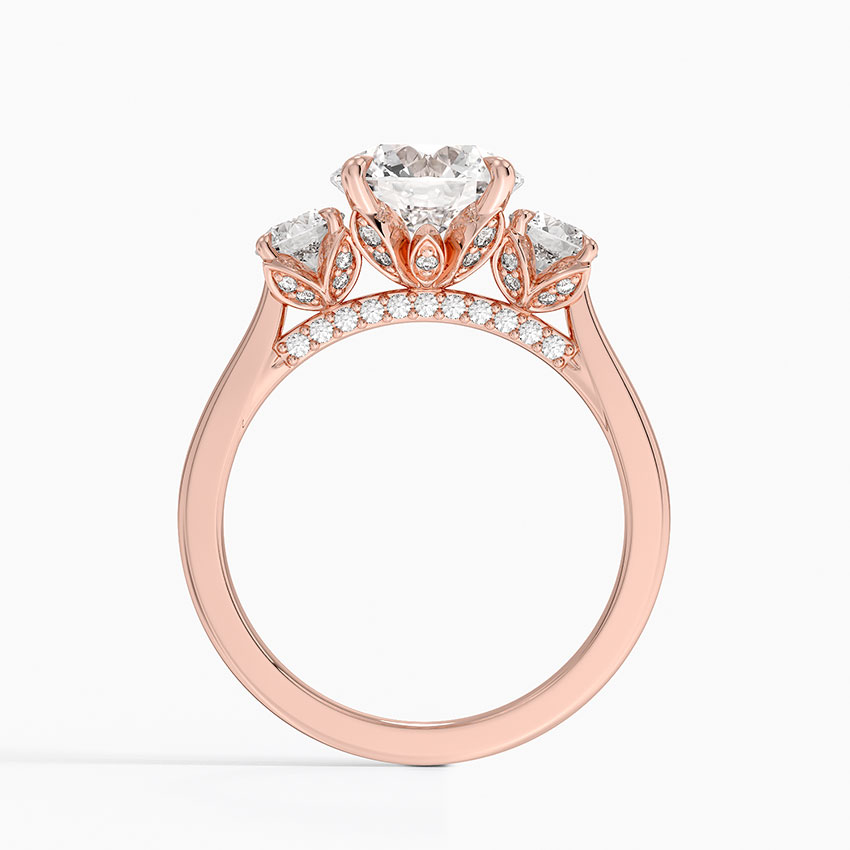Three Stone Round Diamond Engagement Ring, Classic Trilogy Ring, Solid Gold Proposal Ring
