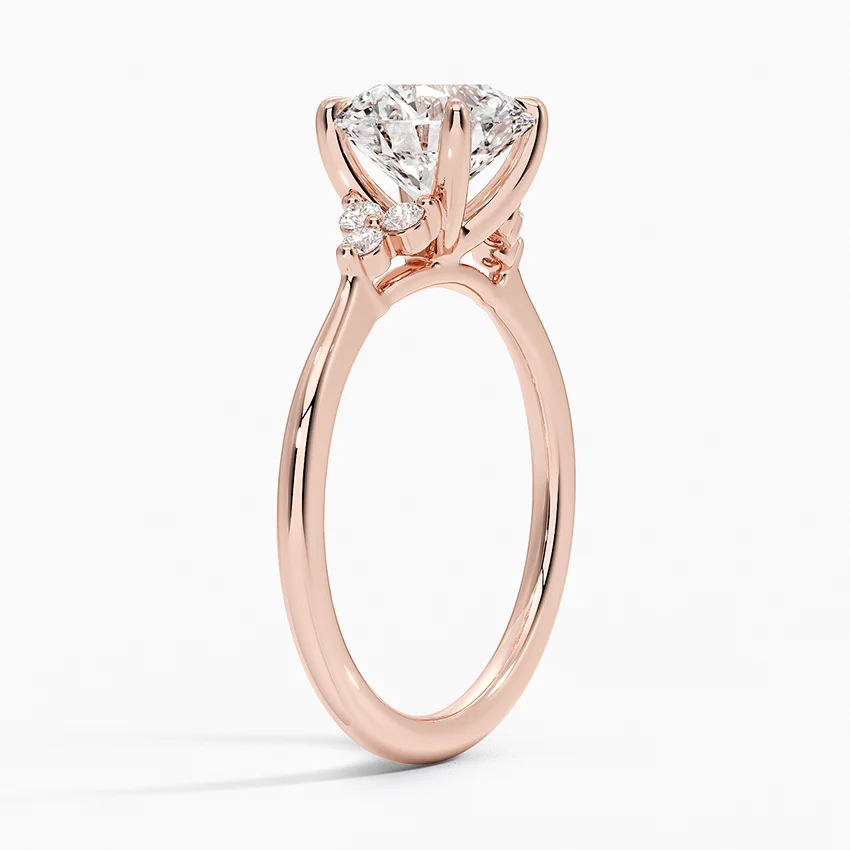 Classic Round Solitaire Diamond Ring with Side Accent Stones, Minimalist Engagement Ring