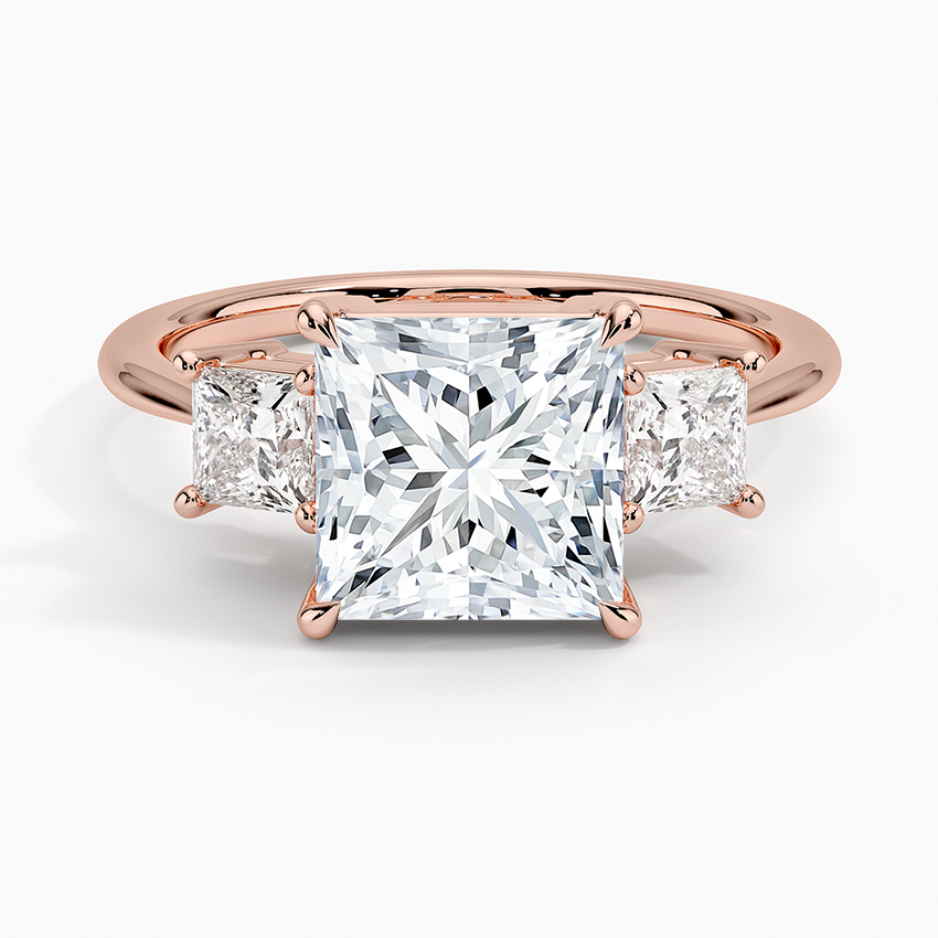 Princess Cut Diamond Three Stone Engagement Ring, 3 Stone Bridal Ring, Classic Trapezoid Side Stones Ring
