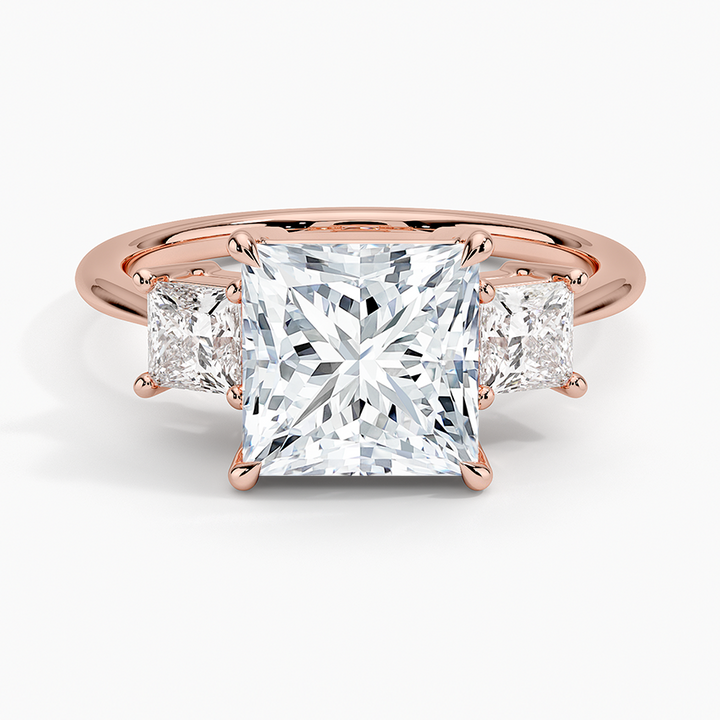 Princess Cut Diamond Three Stone Engagement Ring, 3 Stone Bridal Ring, Classic Trapezoid Side Stones Ring