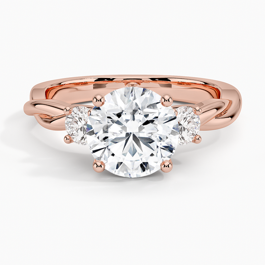 Twisted Three Stone Diamond Engagement Ring, Round Cut Center Diamond Ring, Unique Bridal Ring