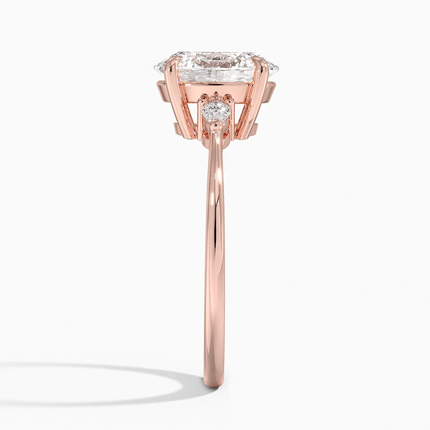 Oval Cut Diamond Engagement Ring, Minimal Three Stone Ring, Tapered Side Diamond Ring