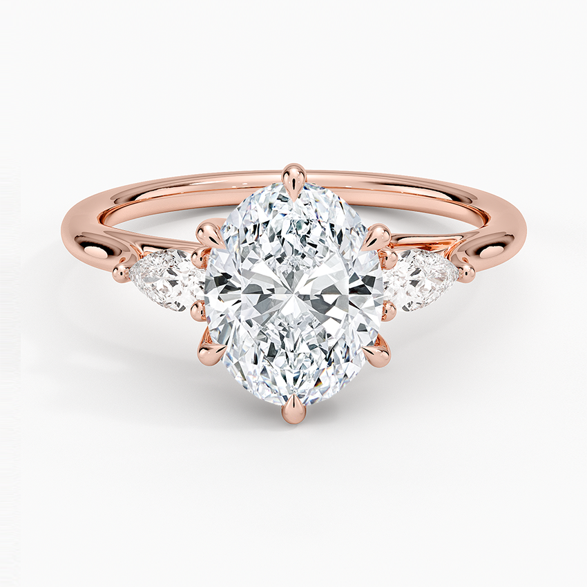 Oval Cut Diamond Engagement Ring with Marquise Side Stones, Three Stone Bridal Ring