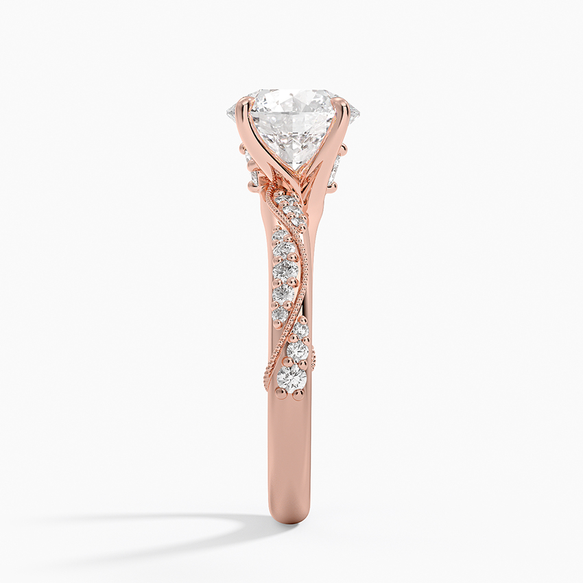 Twisted Vine Moissanite Engagement Ring, Round Cut Solitaire Diamond Ring, Vintage Inspired Pave Band