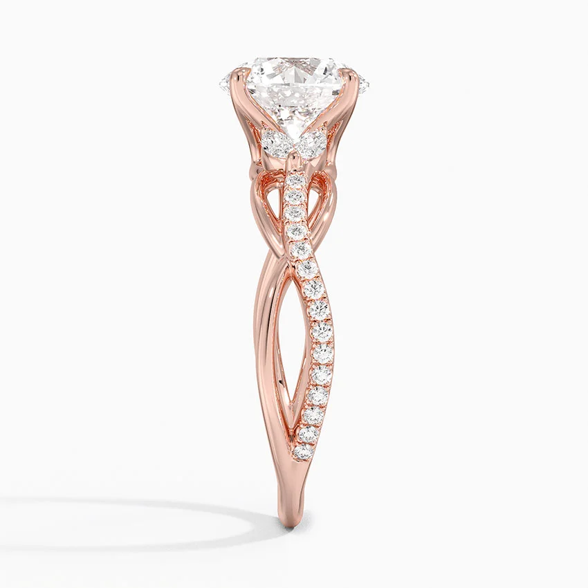 Round Cut Diamond Engagement Ring, Twisted Vine Band Ring, Nature Inspired Leaf Engagement Ring