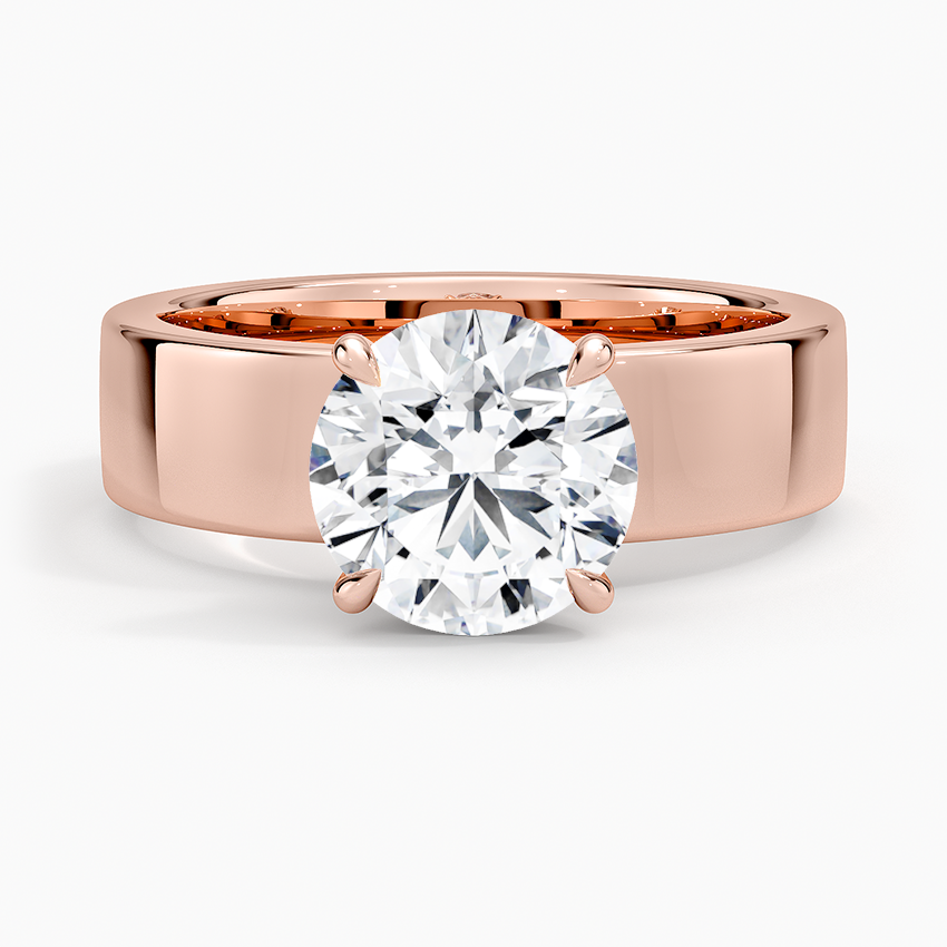Round Cut Solitaire Engagement Ring, Wide Band Diamond Ring, Minimalist Bridal Ring