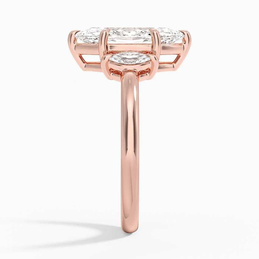 Marquise Cut Diamond Engagement Ring, 3 Stone Diamond Ring, Oval Side Diamonds Ring