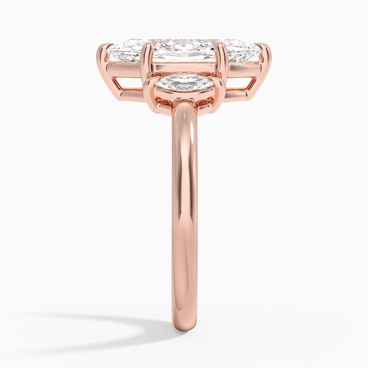 Marquise Cut Diamond Engagement Ring, 3 Stone Diamond Ring, Oval Side Diamonds Ring