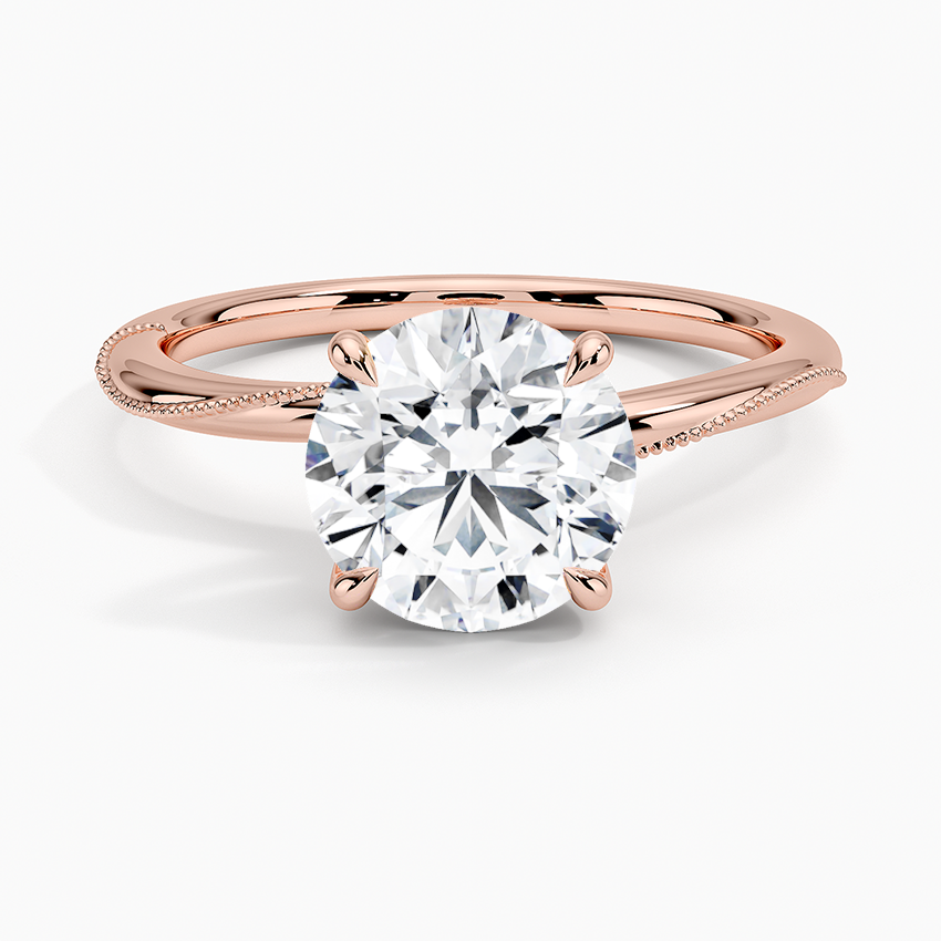 Round Cut Solitaire Engagement Ring, Twisted Pave Band Diamond Ring, Minimalist Promise Ring