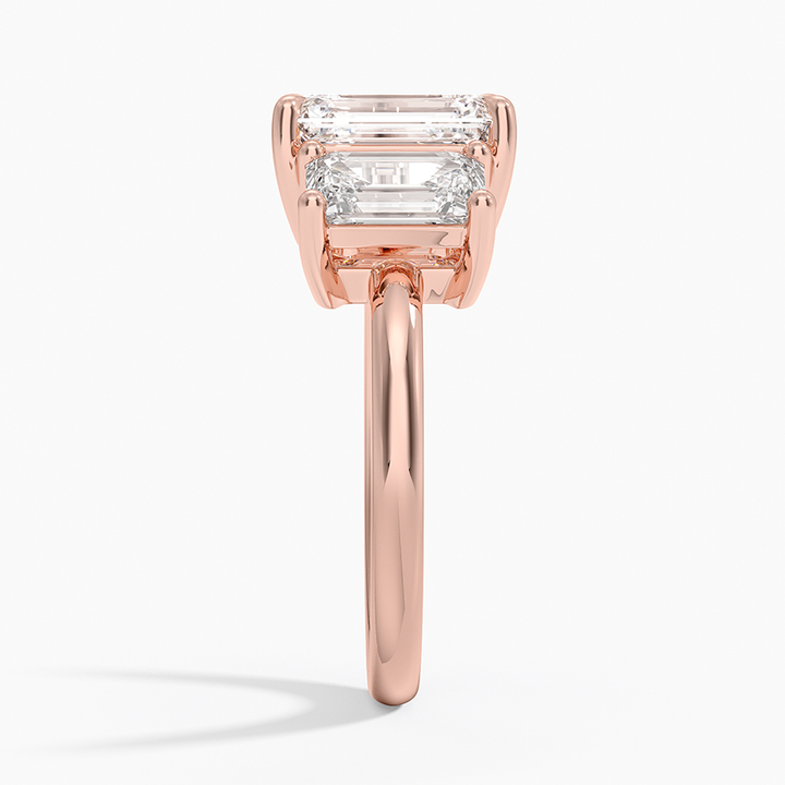Emerald Cut Three Stone Diamond Ring, Step Cut Trilogy Engagement Ring, Minimalist Luxury Statement Ring