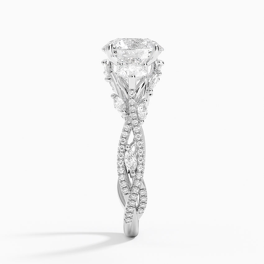 Three Stone Round Diamond Engagement Ring, Twisted Pavé Band Ring, Vintage Inspired Promise Ring