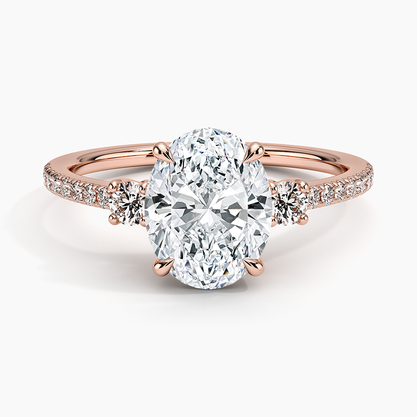Oval Cut Diamond Engagement Ring with Side Stones, Pave Band Ring, Hidden Accent Diamond Ring
