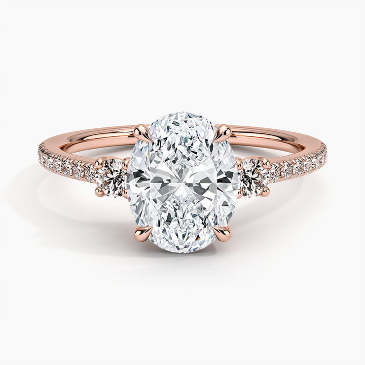 Oval Cut Diamond Engagement Ring with Side Stones, Pave Band Ring, Hidden Accent Diamond Ring