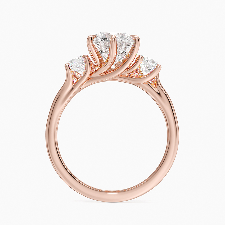 Three Stone Round Cut Diamond Engagement Ring, Solid Gold, Classic Trilogy Ring for Women